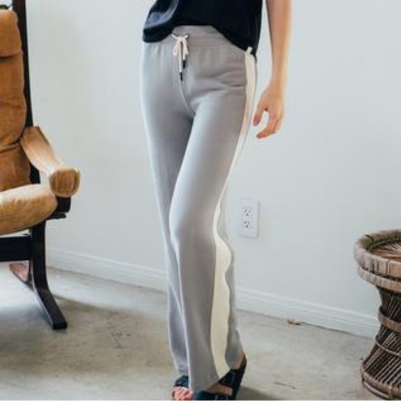 NEW Jason Scott L Pima Cotton Colorblock Wide Leg Pants Lounge Sweats High rise - Picture 1 of 10